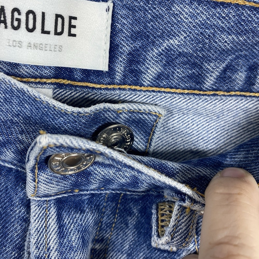 Agolde 90s Fit Jeans Womens 26 Blue Distressed High Rise Straight Leg Button Fly - Picture 7 of 10